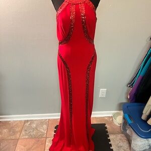 Faviana Red Embellished  Gown